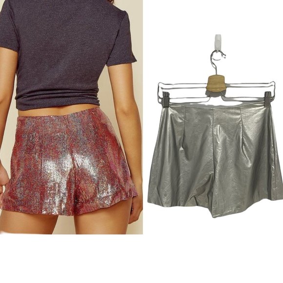 Blue Life Colton High Waist Faux Vegan Leather Shorts Silver Small New With Tags - Picture 2 of 11